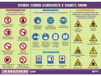 Таблица демонстрационная "Правила техники безопасности в кабинете химии" (винил 70х100) - fgospostavki.ru - Александров