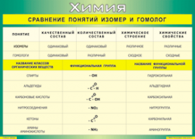 Таблица "Сравнение понятий изомер и гомолог" (100х140 сантиметров, винил) - fgospostavki.ru - Александров